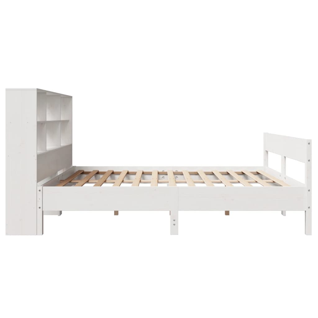 vidaXL Pat cu bibliotecă fără saltea, alb, 140x190 cm, lemn masiv pin vidaXL Pat cu bibliotecă fără saltea, alb, 140x190 cm, lemn masiv pin