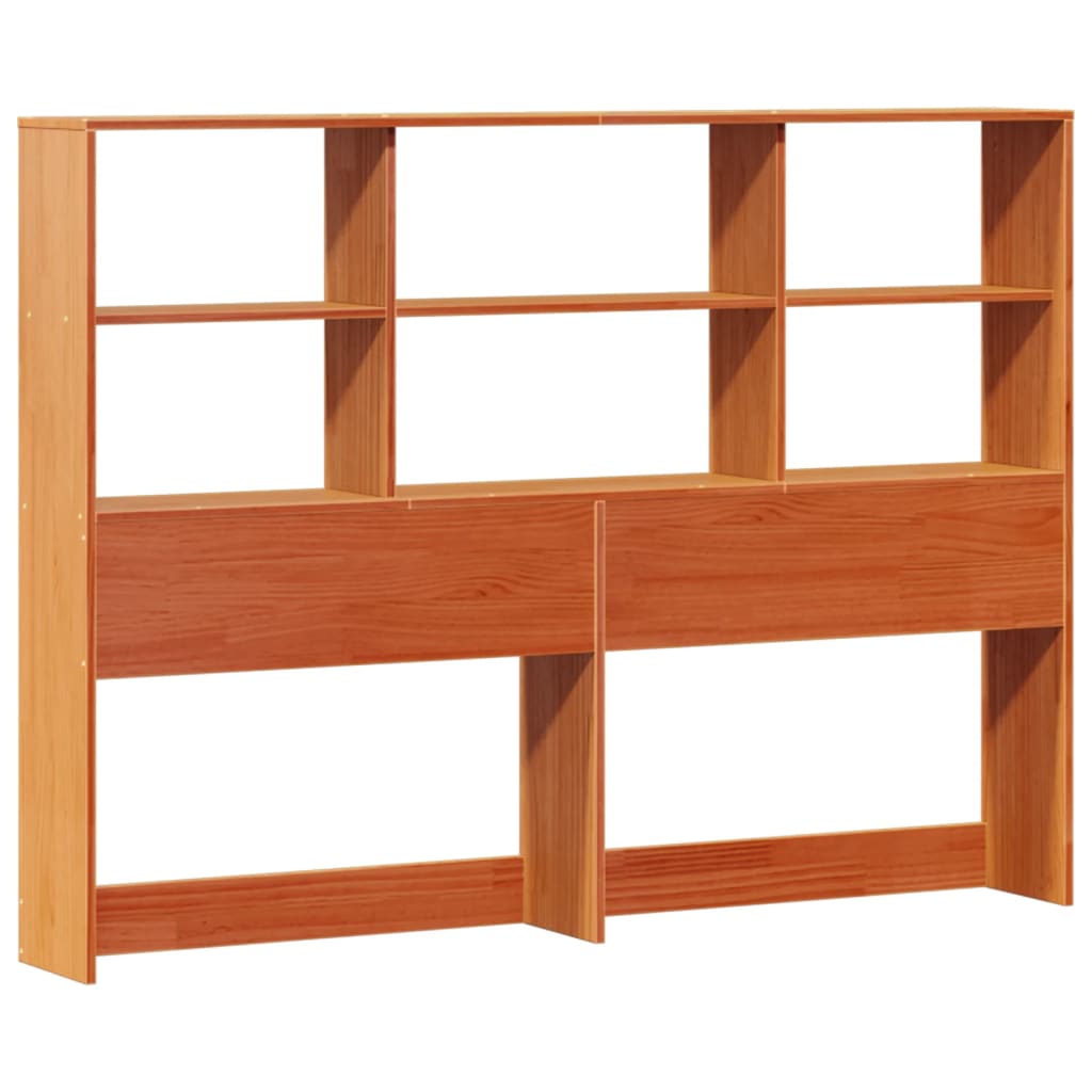 vidaXL Pat cu bibliotecă fără saltea, maro, 120x190 cm, lemn masiv pin vidaXL Pat cu bibliotecă fără saltea, maro, 120x190 cm, lemn masiv pin