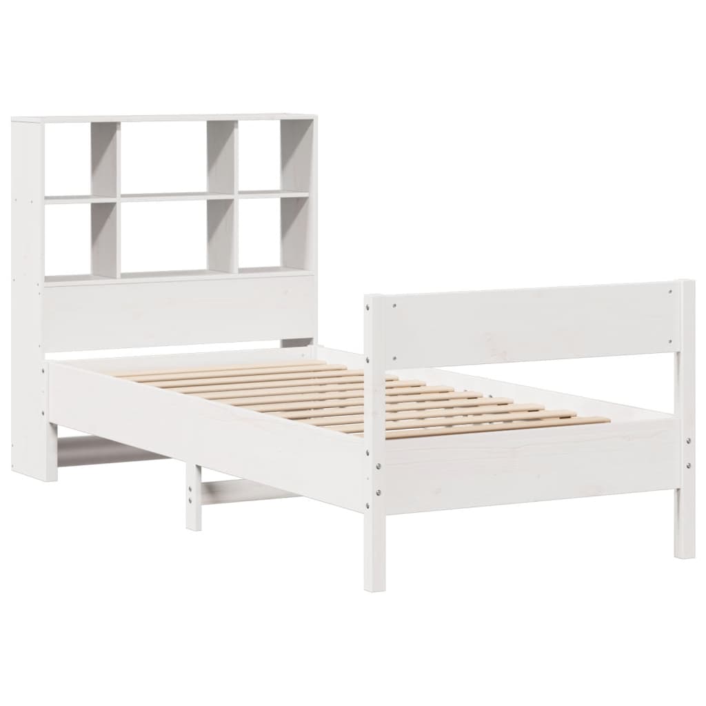vidaXL Pat cu bibliotecă fără saltea, alb, 90x190 cm, lemn masiv pin