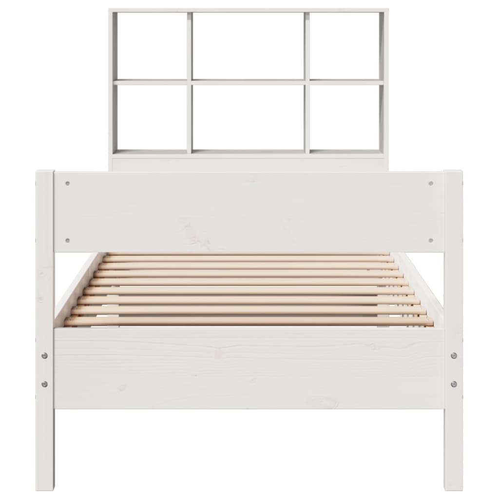 vidaXL Pat cu bibliotecă fără saltea, alb, 90x190 cm, lemn masiv pin