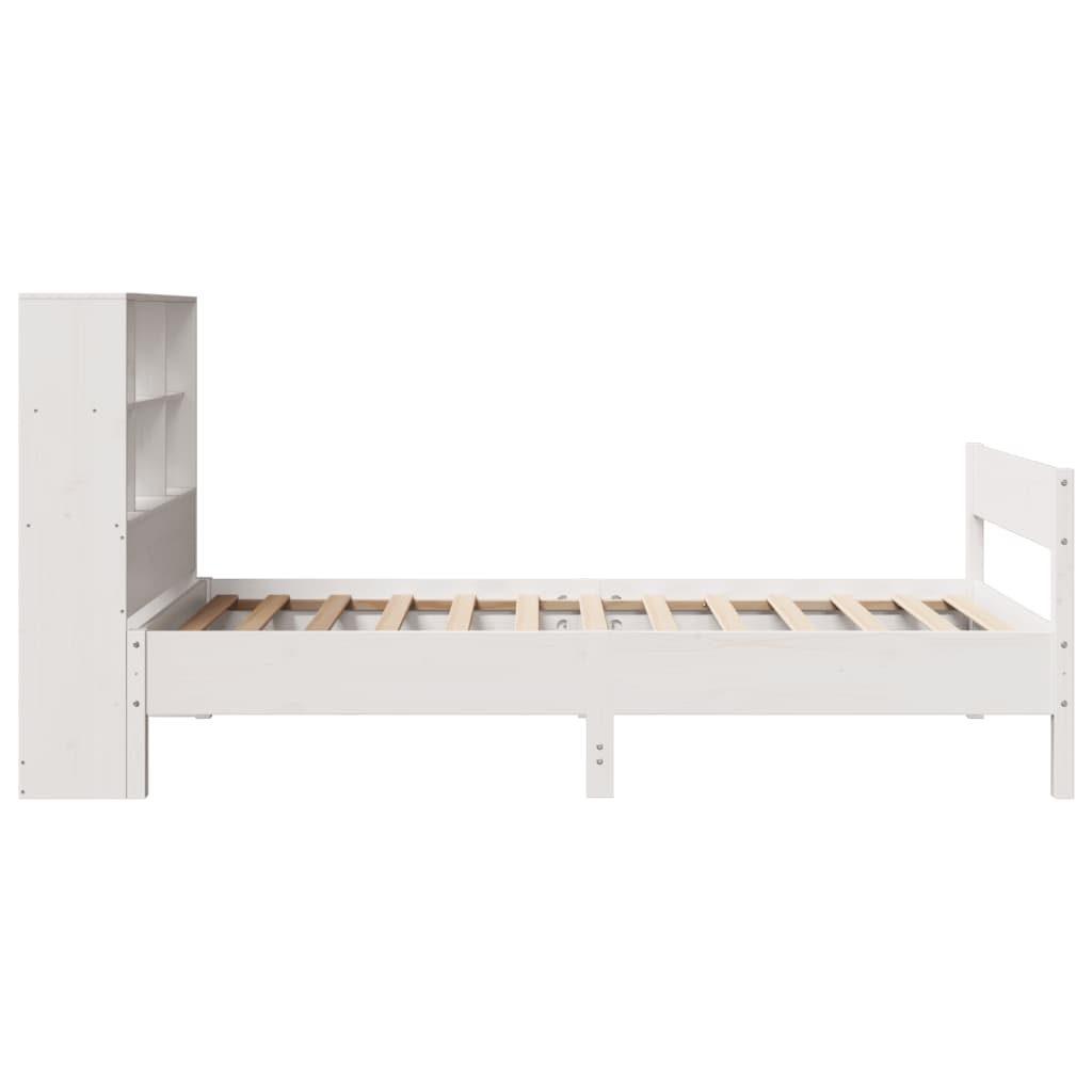 vidaXL Pat cu bibliotecă fără saltea, alb, 90x190 cm, lemn masiv pin