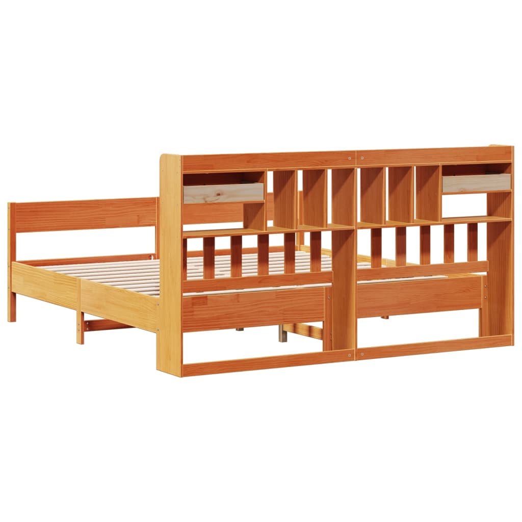 vidaXL Pat cu bibliotecă fără saltea maro 180x200 cm lemn masiv de pin