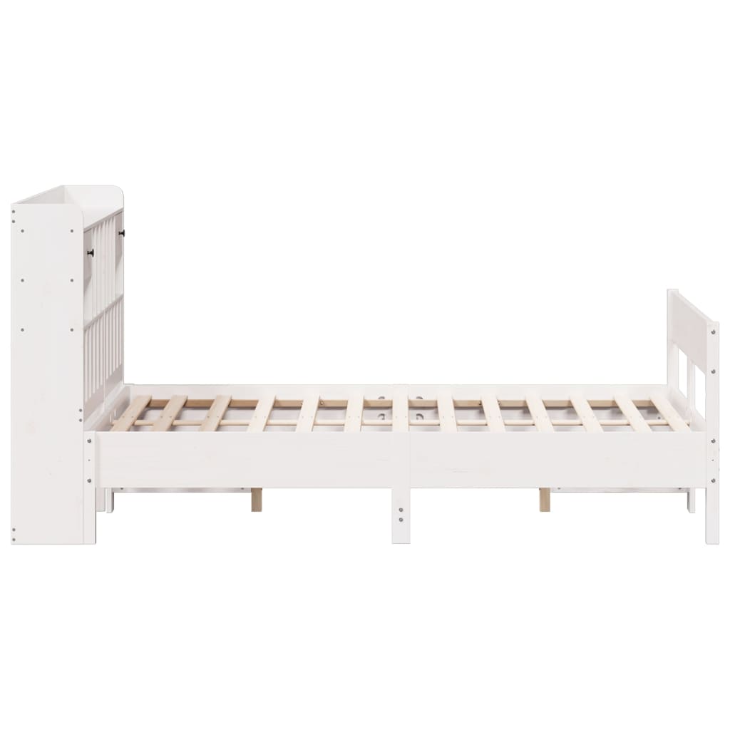 vidaXL Pat cu bibliotecă fără saltea, alb, 140x200 cm, lemn masiv pin vidaXL Pat cu bibliotecă fără saltea, alb, 140x200 cm, lemn masiv pin