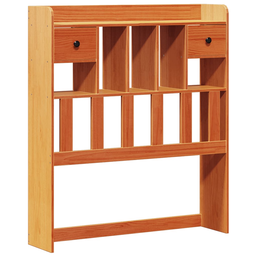 vidaXL Pat cu bibliotecă fără saltea, maro, 100x200 cm, lemn masiv pin vidaXL Pat cu bibliotecă fără saltea, maro, 100x200 cm, lemn masiv pin