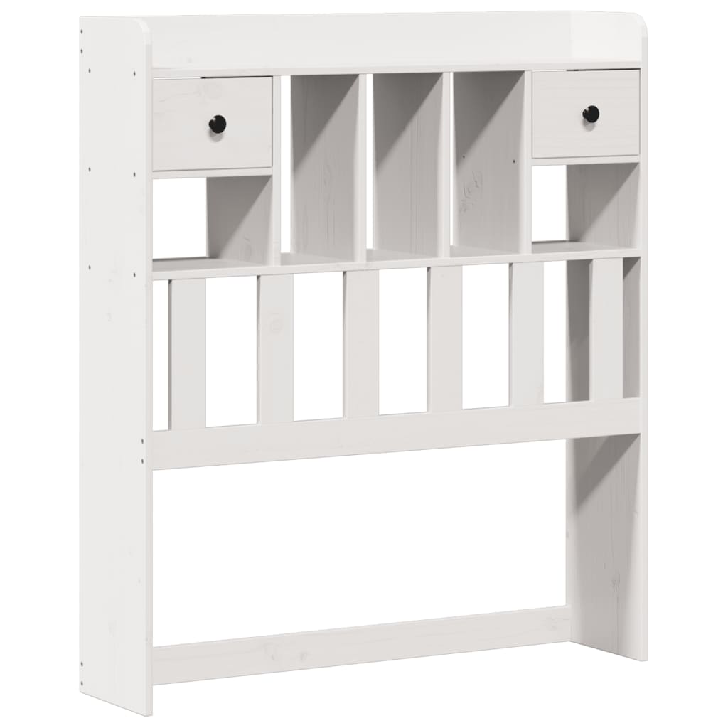 vidaXL Pat cu bibliotecă fără saltea, alb, 90x200 cm, lemn masiv pin vidaXL Pat cu bibliotecă fără saltea, alb, 90x200 cm, lemn masiv pin