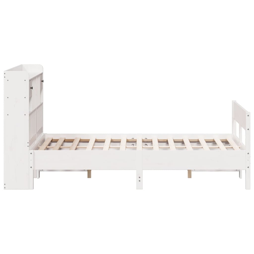vidaXL Pat cu bibliotecă fără saltea, alb, 140x190 cm, lemn masiv pin