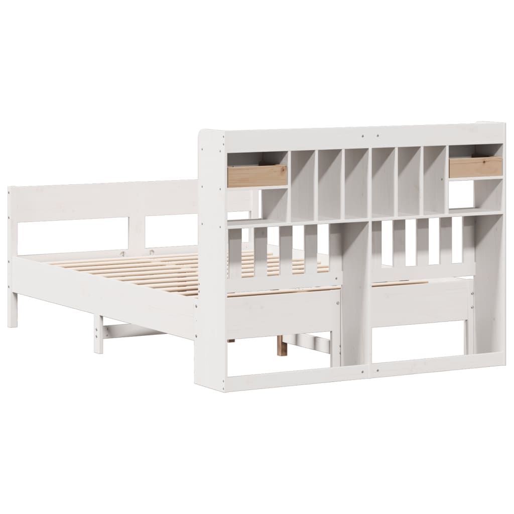 vidaXL Pat cu bibliotecă fără saltea, alb, 140x190 cm, lemn masiv pin