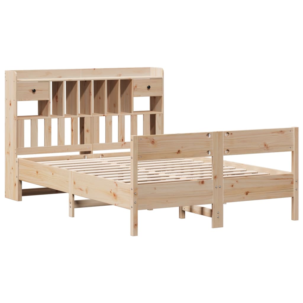 vidaXL Pat cu bibliotecă fără saltea, 135x190 cm, lemn masiv de pin