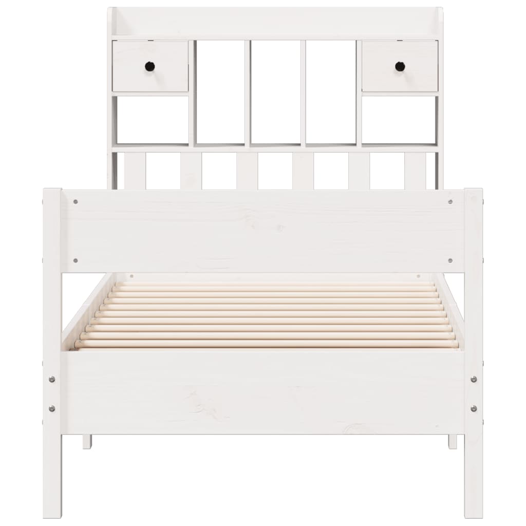 vidaXL Pat cu bibliotecă fără saltea, alb, 90x190 cm, lemn masiv pin vidaXL Pat cu bibliotecă fără saltea, alb, 90x190 cm, lemn masiv pin