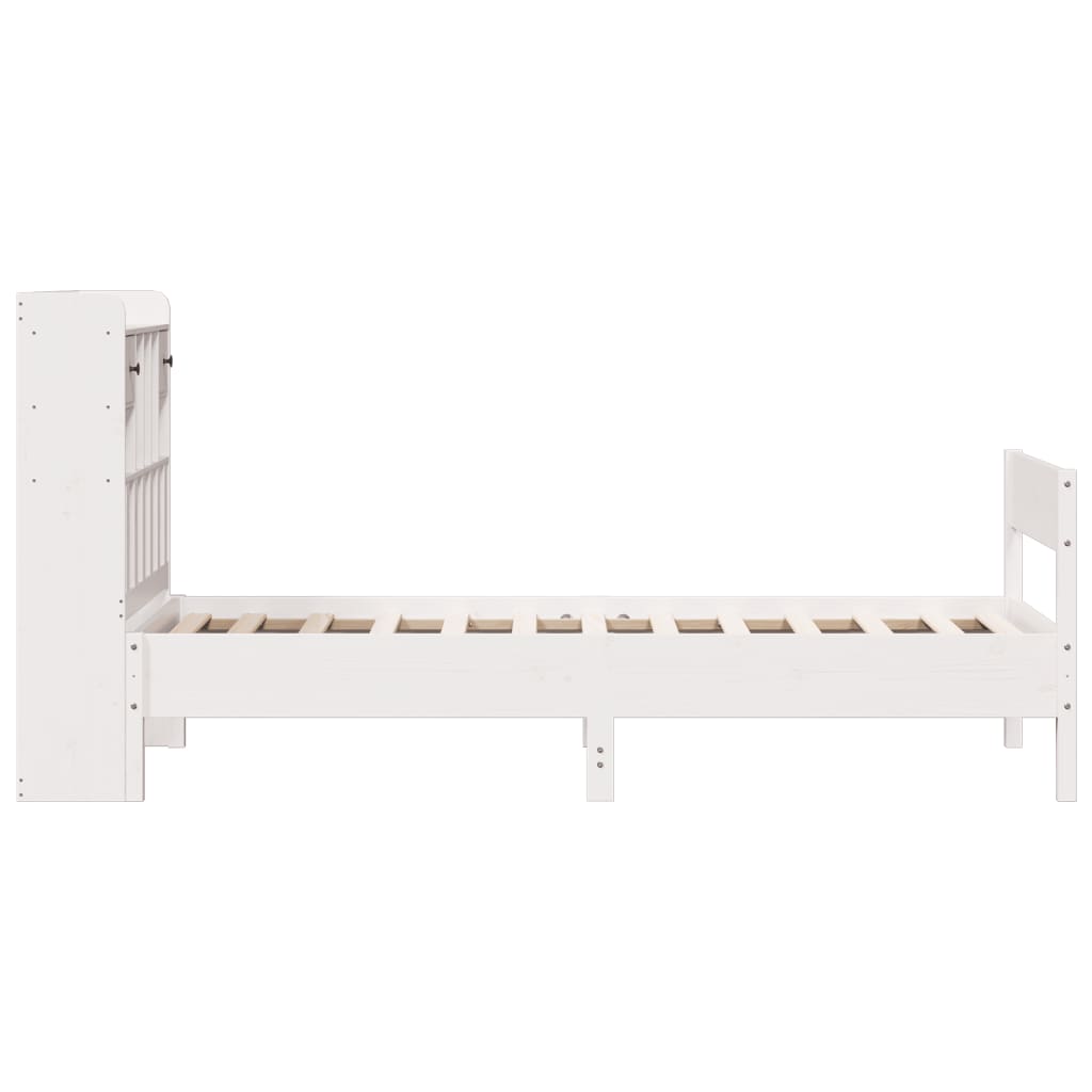 vidaXL Pat cu bibliotecă fără saltea, alb, 90x190 cm, lemn masiv pin vidaXL Pat cu bibliotecă fără saltea, alb, 90x190 cm, lemn masiv pin