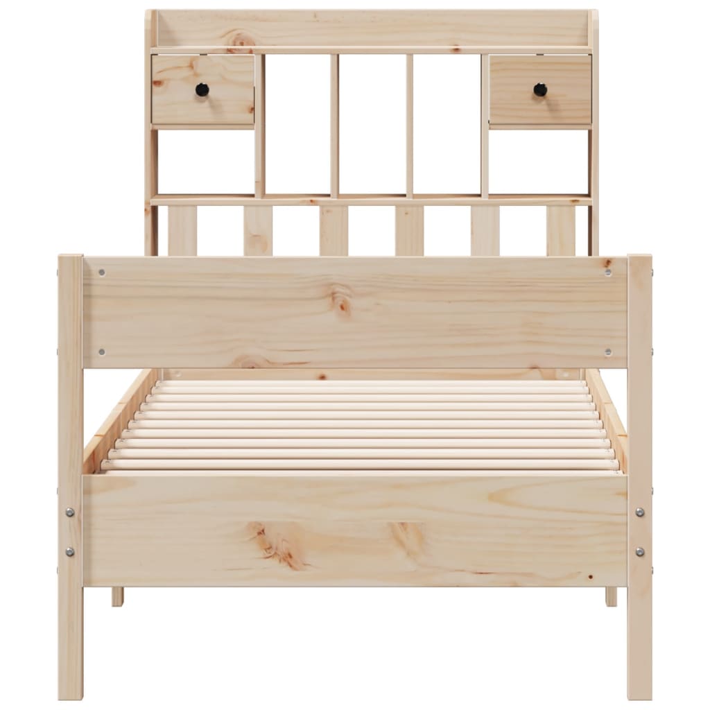 vidaXL Pat cu bibliotecă fără saltea, 75x190 cm, lemn masiv de pin vidaXL Pat cu bibliotecă fără saltea, 75x190 cm, lemn masiv de pin