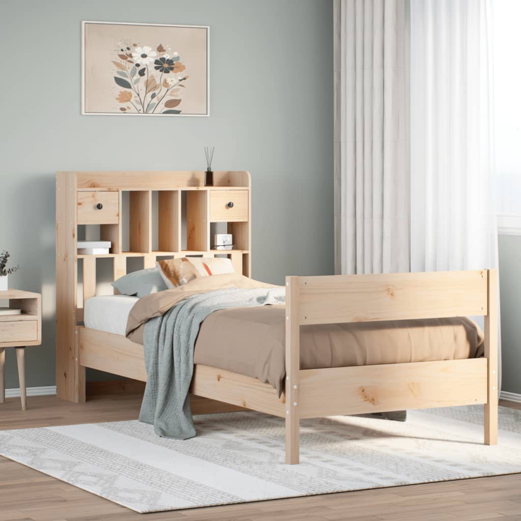 vidaXL Pat cu bibliotecă fără saltea, 75x190 cm, lemn masiv de pin vidaXL Pat cu bibliotecă fără saltea, 75x190 cm, lemn masiv de pin