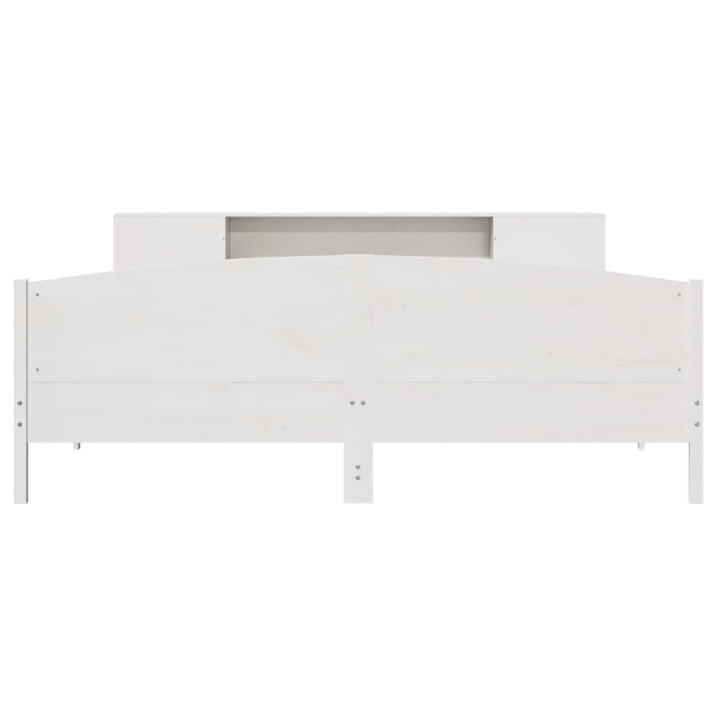 vidaXL Pat cu bibliotecă fără saltea, alb, 200x200 cm, lemn masiv pin