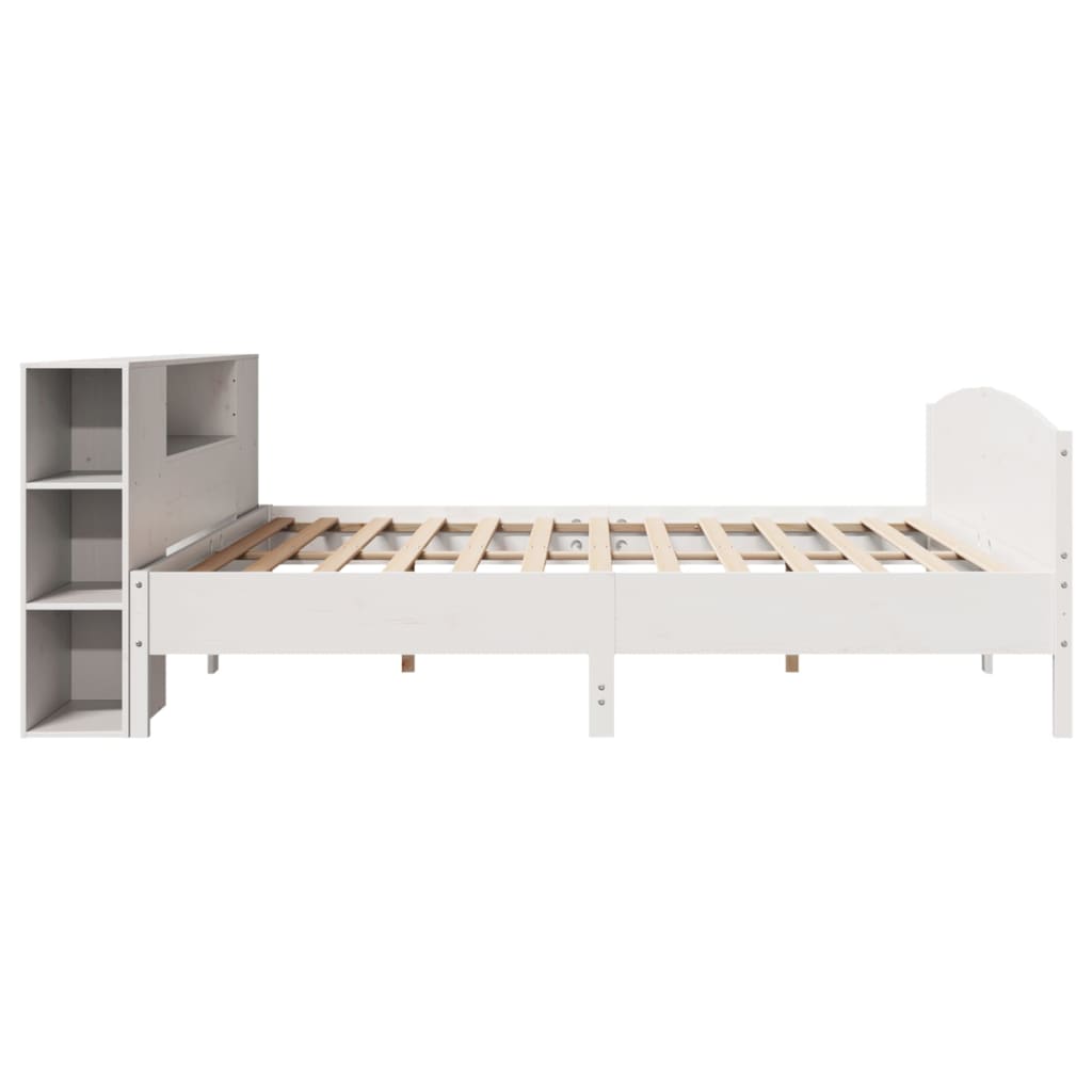 vidaXL Pat cu bibliotecă fără saltea, alb, 200x200 cm, lemn masiv pin