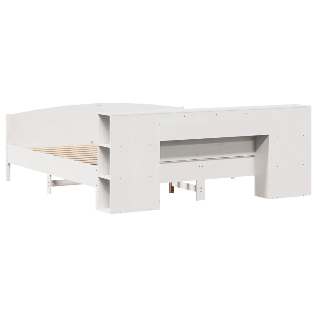 vidaXL Pat cu bibliotecă fără saltea, alb, 200x200 cm, lemn masiv pin