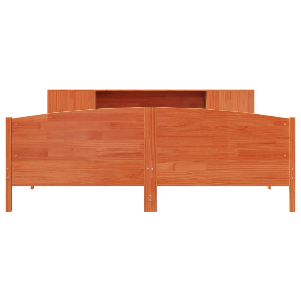vidaXL Pat cu bibliotecă fără saltea maro 200x200 cm lemn masiv de pin
