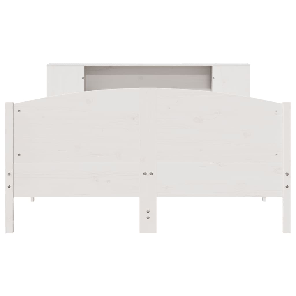 vidaXL Pat cu bibliotecă fără saltea, alb, 160x200 cm, lemn masiv pin vidaXL Pat cu bibliotecă fără saltea, alb, 160x200 cm, lemn masiv pin