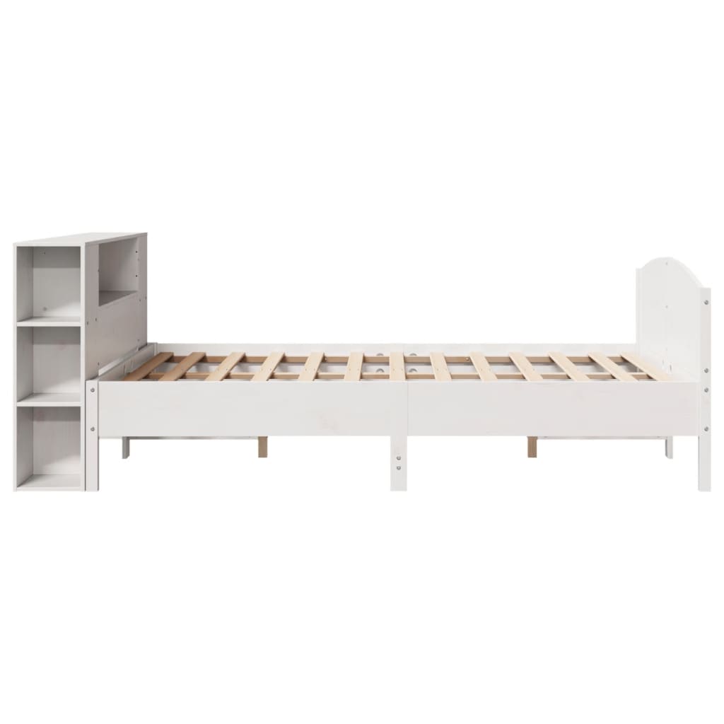 vidaXL Pat cu bibliotecă fără saltea, alb, 160x200 cm, lemn masiv pin vidaXL Pat cu bibliotecă fără saltea, alb, 160x200 cm, lemn masiv pin