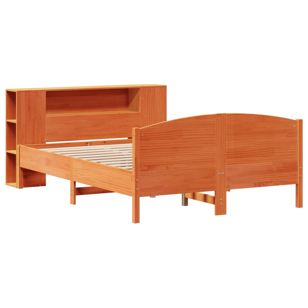vidaXL Pat cu bibliotecă fără saltea maro 150x200 cm lemn masiv de pin