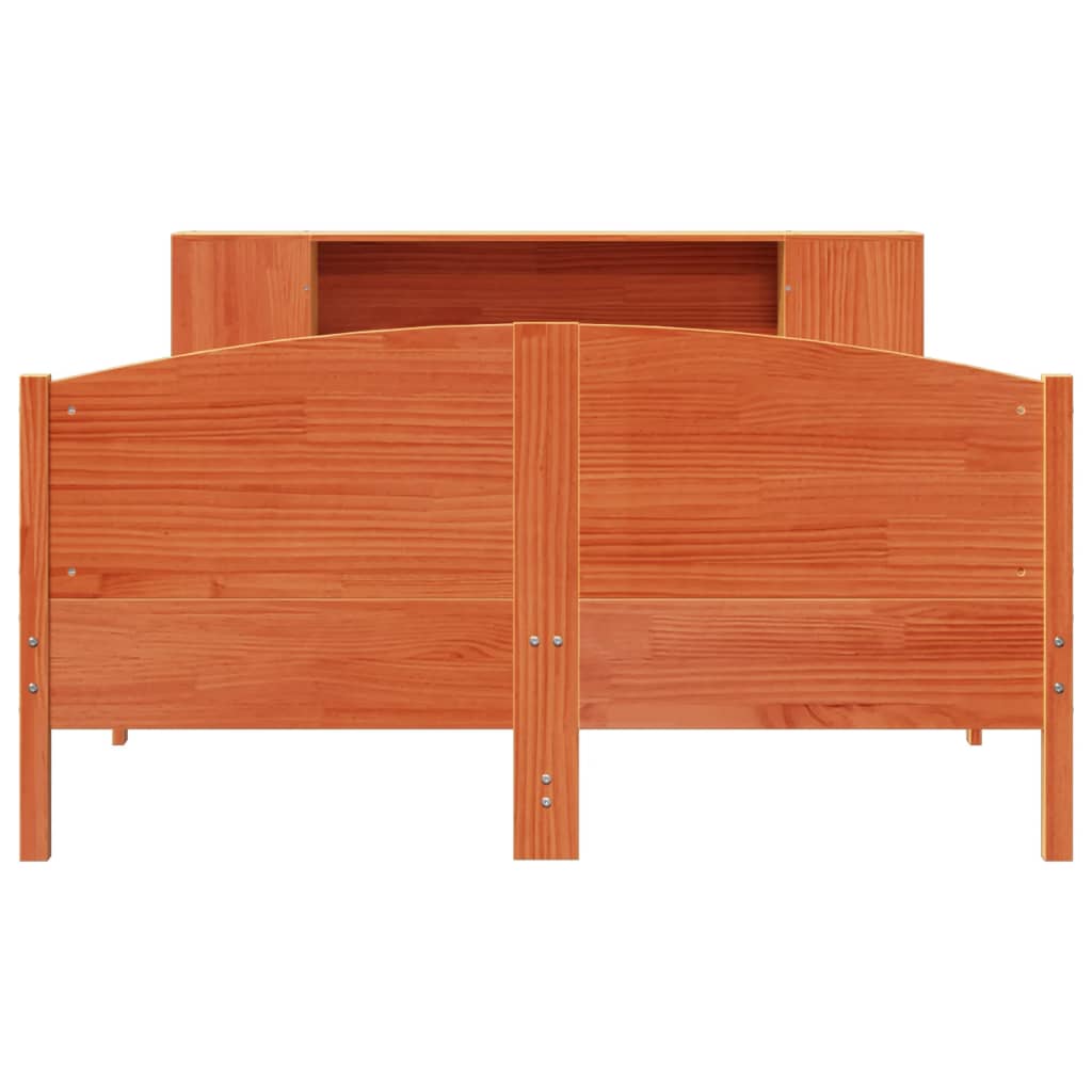 vidaXL Pat cu bibliotecă fără saltea, maro, 120x200 cm, lemn masiv pin vidaXL Pat cu bibliotecă fără saltea, maro, 120x200 cm, lemn masiv pin