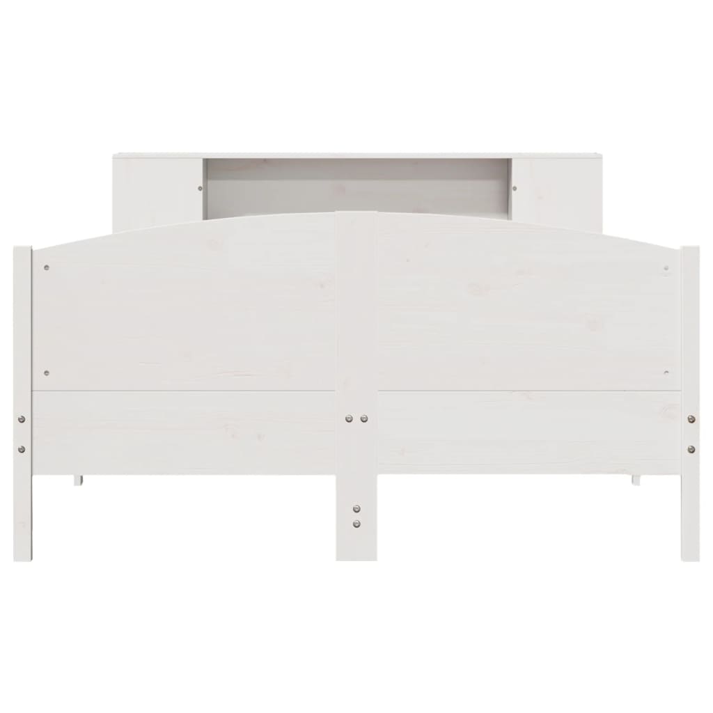 vidaXL Pat cu bibliotecă fără saltea, alb, 140x190 cm, lemn masiv pin vidaXL Pat cu bibliotecă fără saltea, alb, 140x190 cm, lemn masiv pin