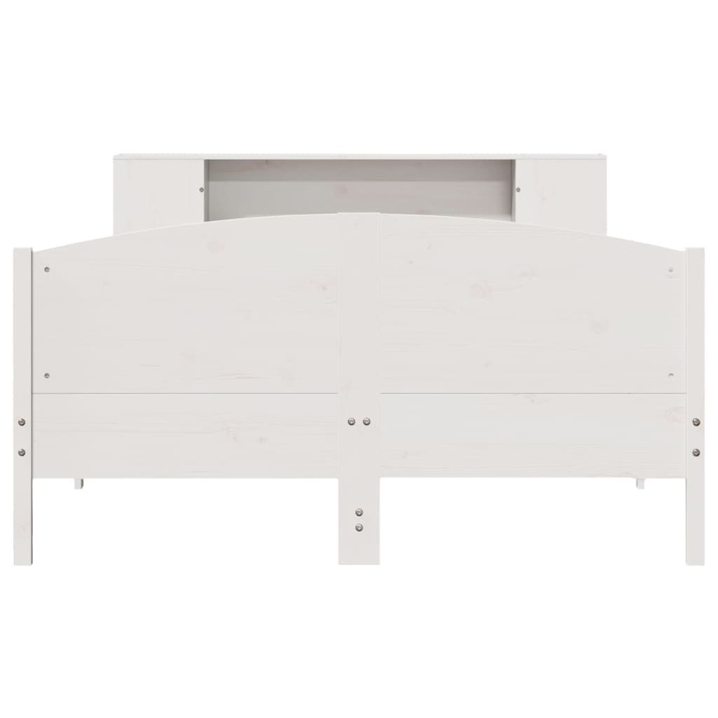 vidaXL Pat cu bibliotecă fără saltea, alb, 120x190 cm, lemn masiv pin
