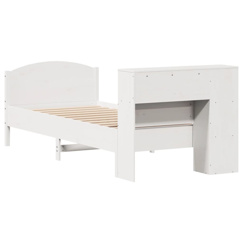 vidaXL Pat cu bibliotecă fără saltea, alb, 100x200 cm, lemn masiv pin vidaXL Pat cu bibliotecă fără saltea, alb, 100x200 cm, lemn masiv pin