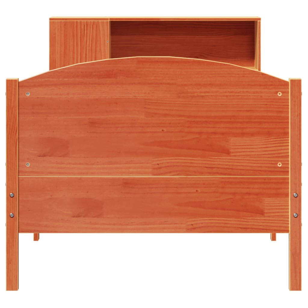 vidaXL Pat cu bibliotecă fără saltea, maro, 100x200 cm, lemn masiv pin vidaXL Pat cu bibliotecă fără saltea, maro, 100x200 cm, lemn masiv pin
