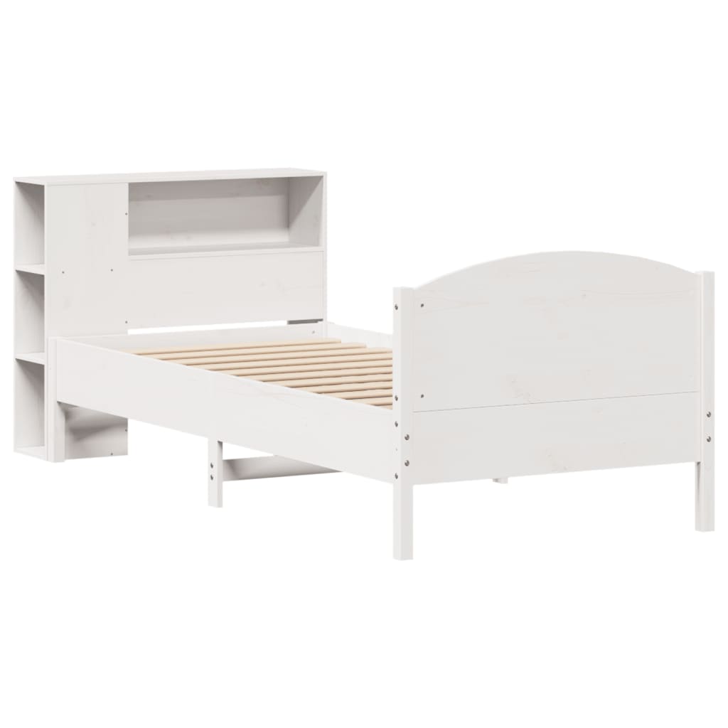 vidaXL Pat cu bibliotecă fără saltea, alb, 75x190 cm, lemn masiv pin