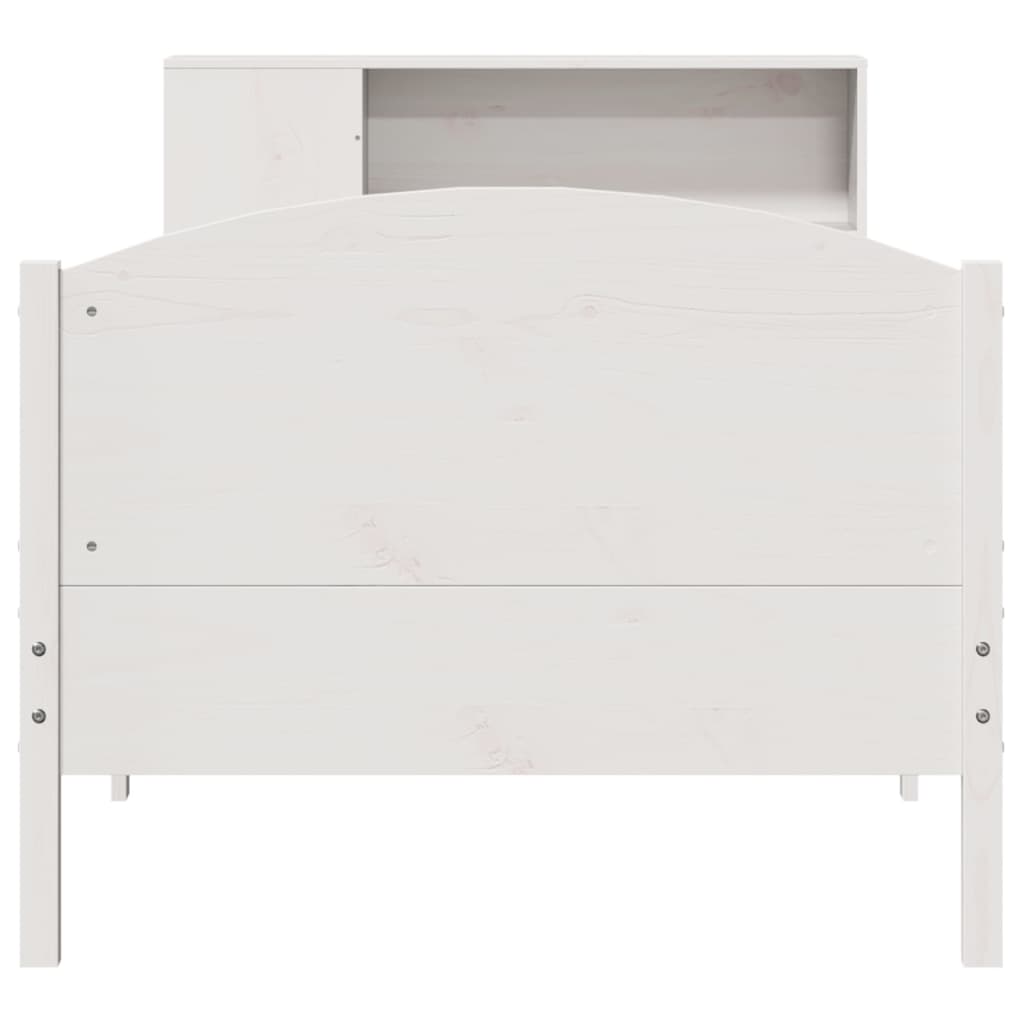 vidaXL Pat cu bibliotecă fără saltea, alb, 75x190 cm, lemn masiv pin