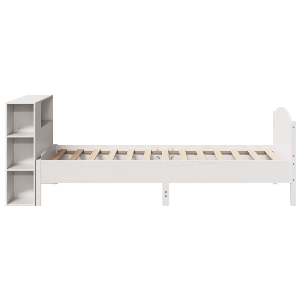 vidaXL Pat cu bibliotecă fără saltea, alb, 75x190 cm, lemn masiv pin