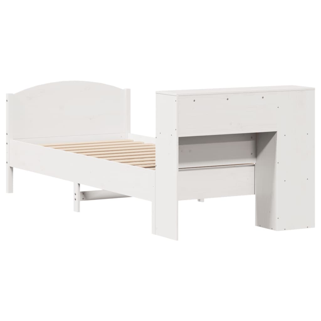 vidaXL Pat cu bibliotecă fără saltea, alb, 75x190 cm, lemn masiv pin