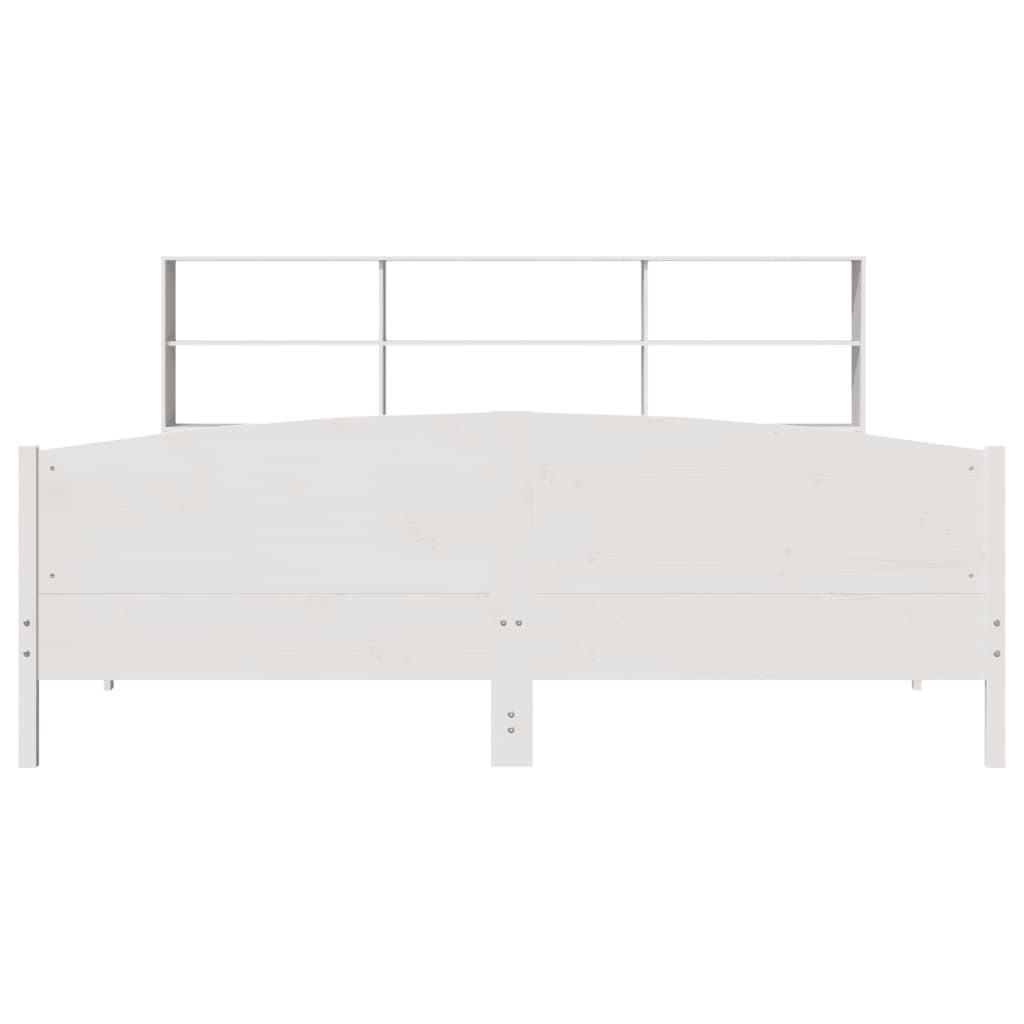 vidaXL Pat cu bibliotecă fără saltea, alb, 200x200 cm, lemn masiv pin