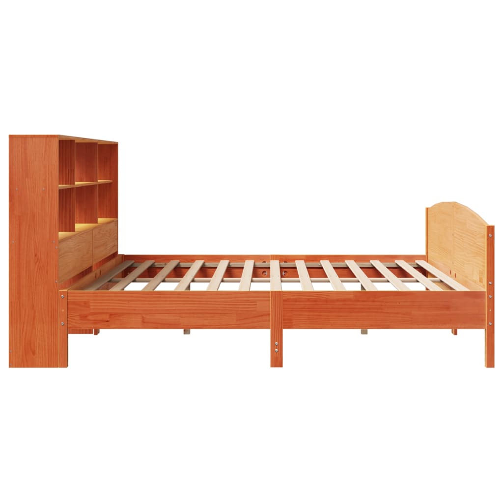 vidaXL Pat cu bibliotecă fără saltea maro 200x200 cm lemn masiv de pin