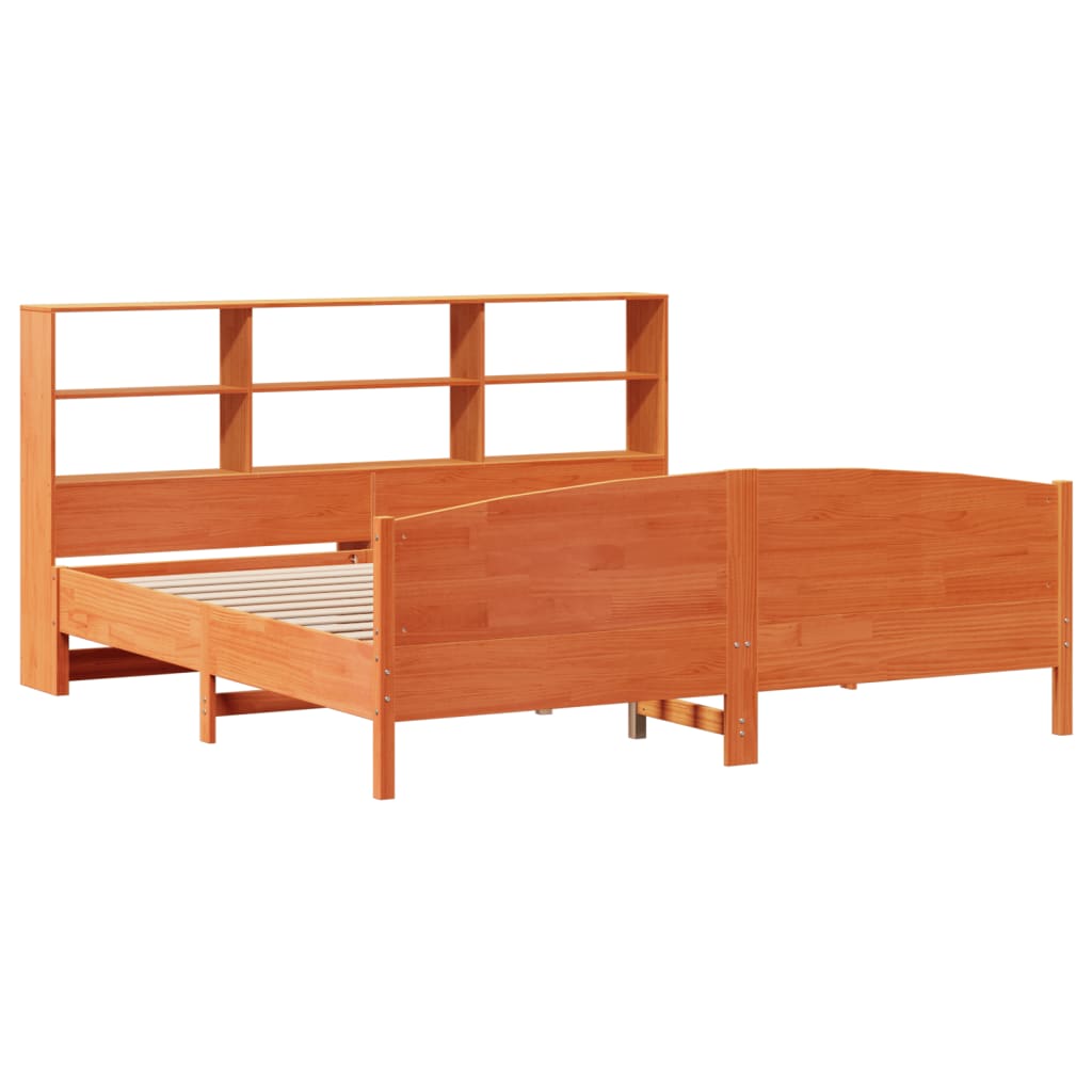 vidaXL Pat cu bibliotecă fără saltea maro 180x200 cm lemn masiv de pin