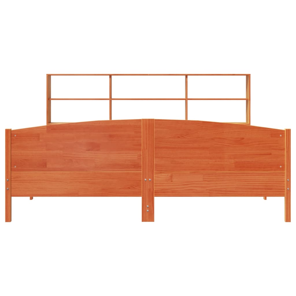 vidaXL Pat cu bibliotecă fără saltea maro 180x200 cm lemn masiv de pin