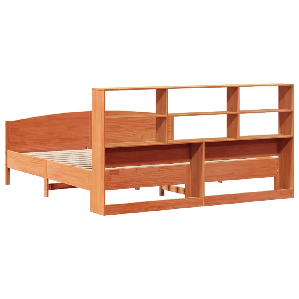 vidaXL Pat cu bibliotecă fără saltea maro 180x200 cm lemn masiv de pin