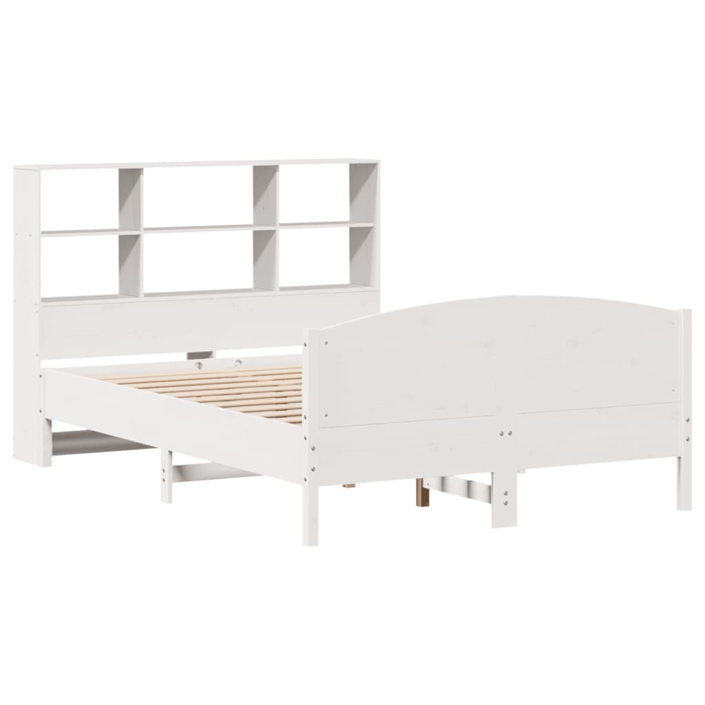 vidaXL Pat cu bibliotecă fără saltea, alb, 160x200 cm, lemn masiv pin vidaXL Pat cu bibliotecă fără saltea, alb, 160x200 cm, lemn masiv pin