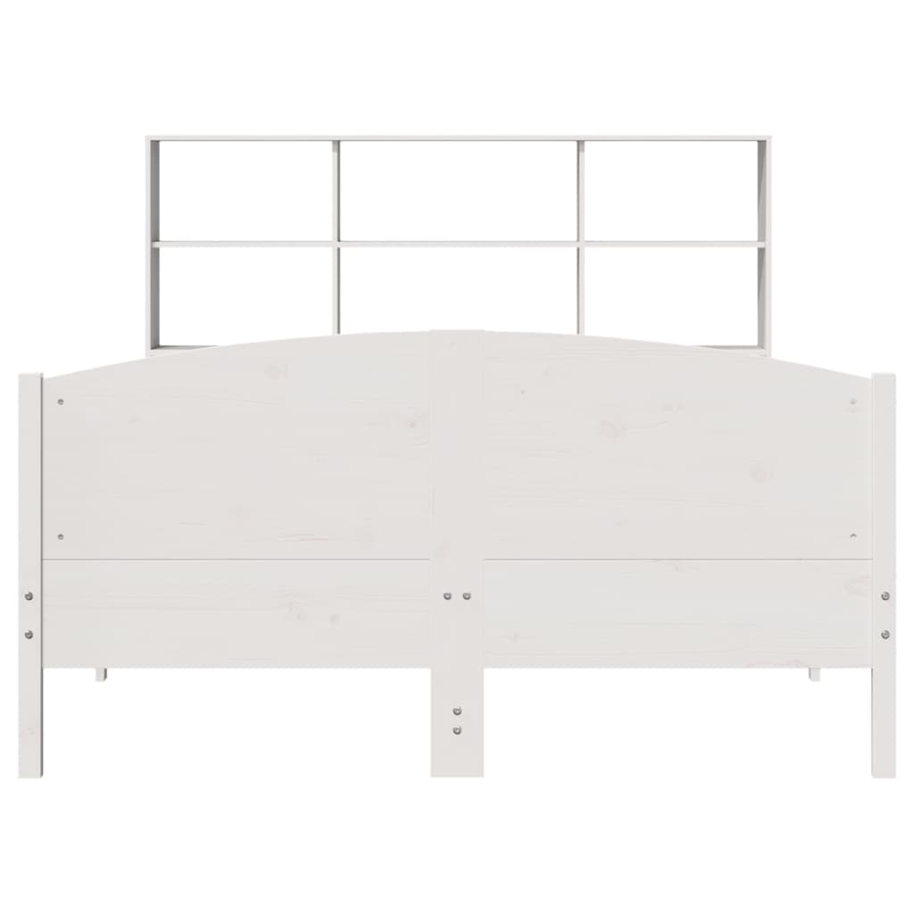 vidaXL Pat cu bibliotecă fără saltea, alb, 160x200 cm, lemn masiv pin vidaXL Pat cu bibliotecă fără saltea, alb, 160x200 cm, lemn masiv pin