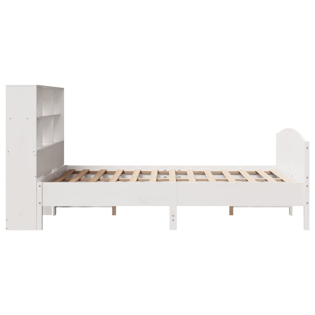 vidaXL Pat cu bibliotecă fără saltea, alb, 160x200 cm, lemn masiv pin vidaXL Pat cu bibliotecă fără saltea, alb, 160x200 cm, lemn masiv pin