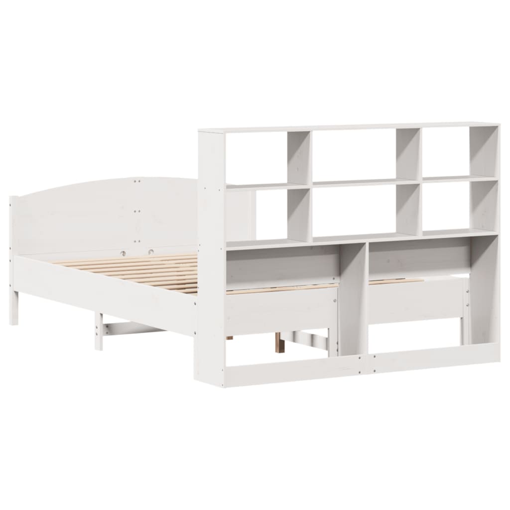 vidaXL Pat cu bibliotecă fără saltea, alb, 160x200 cm, lemn masiv pin vidaXL Pat cu bibliotecă fără saltea, alb, 160x200 cm, lemn masiv pin