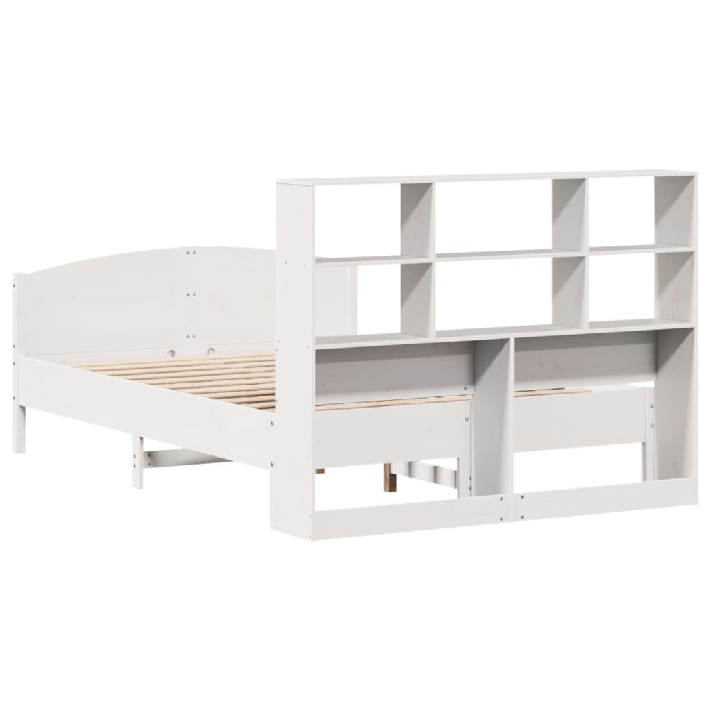 vidaXL Pat cu bibliotecă fără saltea, alb, 140x200 cm, lemn masiv pin