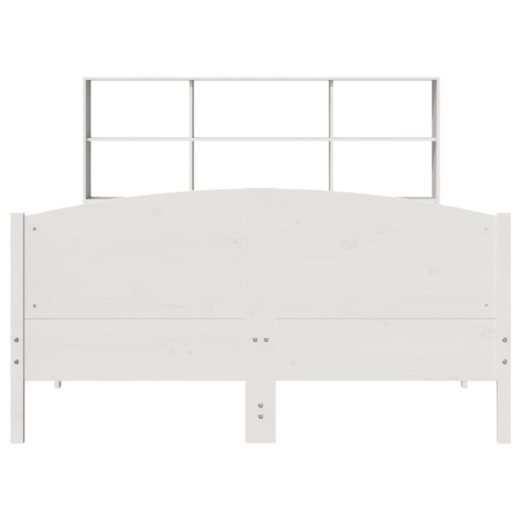 vidaXL Pat cu bibliotecă fără saltea, alb, 140x190 cm, lemn masiv pin vidaXL Pat cu bibliotecă fără saltea, alb, 140x190 cm, lemn masiv pin
