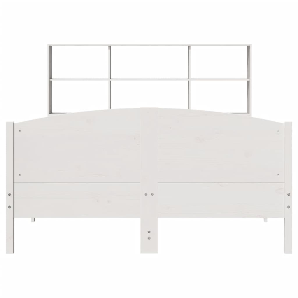 vidaXL Pat cu bibliotecă fără saltea, alb, 120x190 cm, lemn masiv pin vidaXL Pat cu bibliotecă fără saltea, alb, 120x190 cm, lemn masiv pin