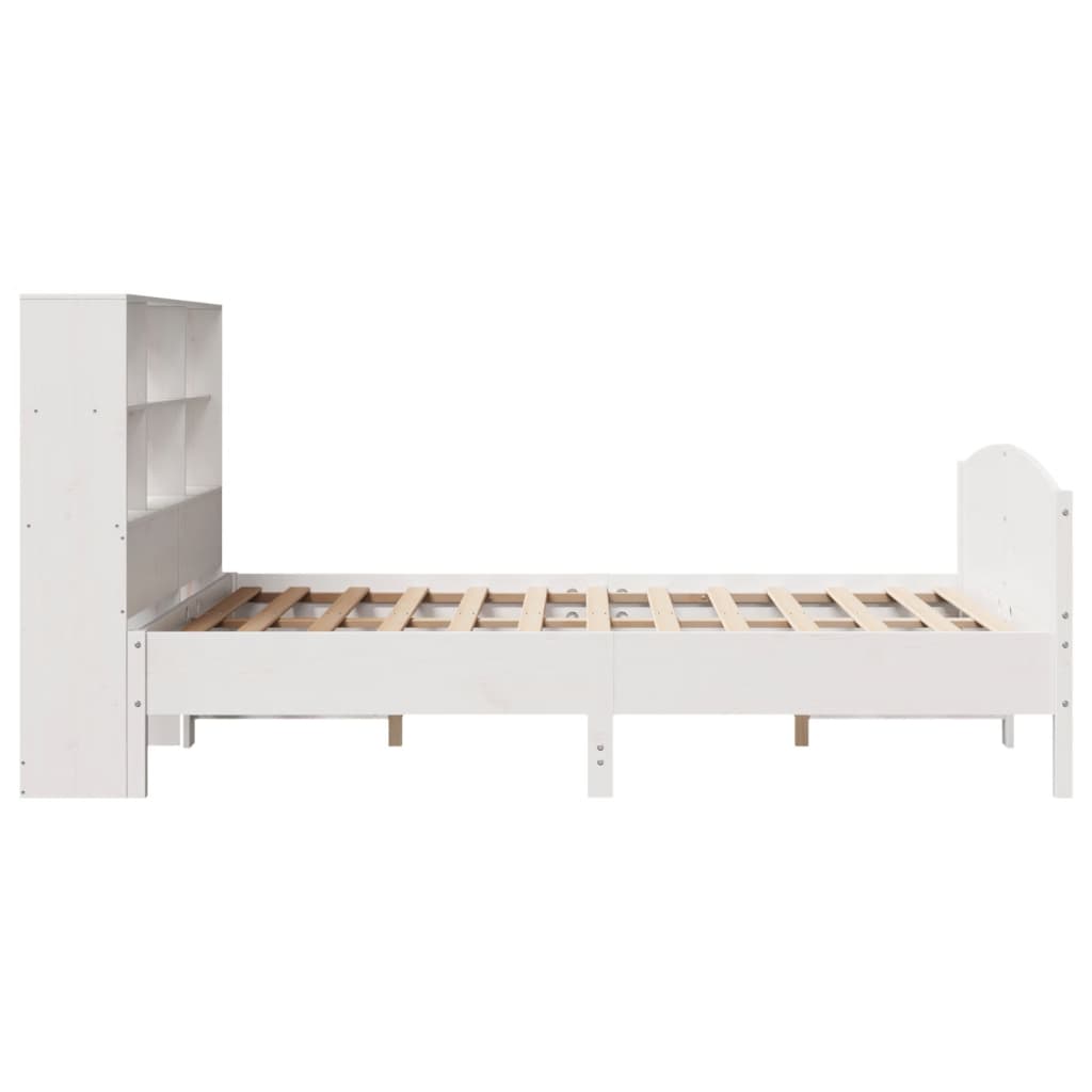 vidaXL Pat cu bibliotecă fără saltea, alb, 120x190 cm, lemn masiv pin vidaXL Pat cu bibliotecă fără saltea, alb, 120x190 cm, lemn masiv pin