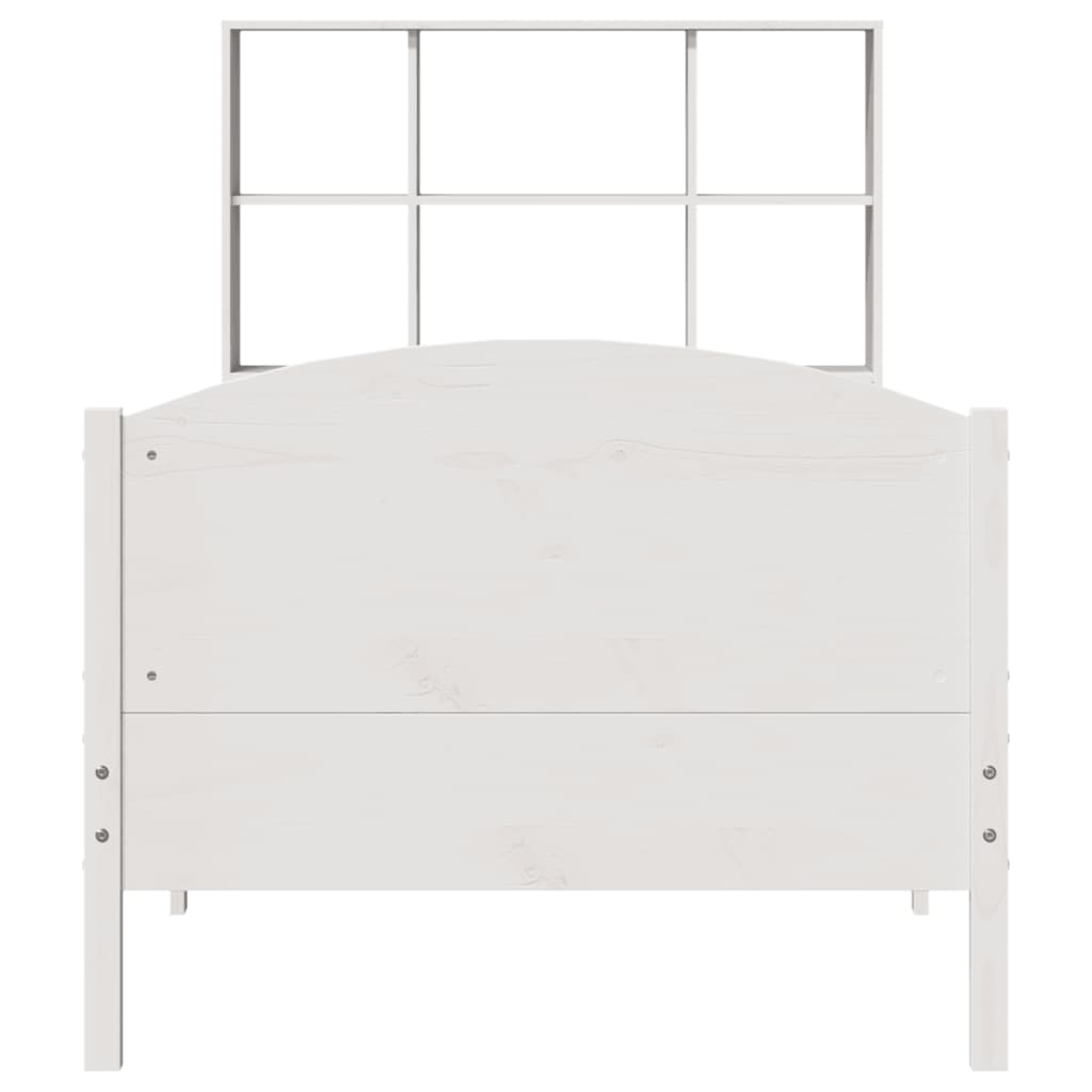 vidaXL Pat cu bibliotecă fără saltea, alb, 90x200 cm, lemn masiv pin vidaXL Pat cu bibliotecă fără saltea, alb, 90x200 cm, lemn masiv pin