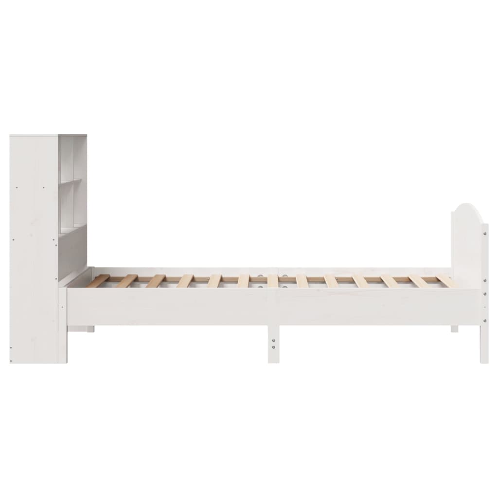 vidaXL Pat cu bibliotecă fără saltea, alb, 90x200 cm, lemn masiv pin vidaXL Pat cu bibliotecă fără saltea, alb, 90x200 cm, lemn masiv pin