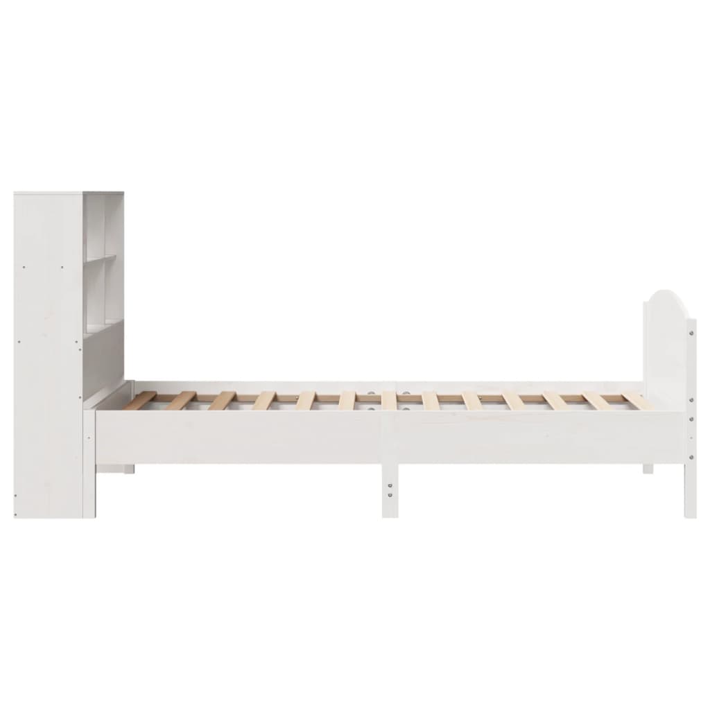 vidaXL Pat cu bibliotecă fără saltea, alb, 90x190 cm, lemn masiv pin