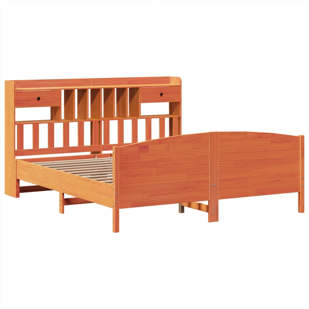 vidaXL Pat cu bibliotecă fără saltea maro 180x200 cm lemn masiv de pin