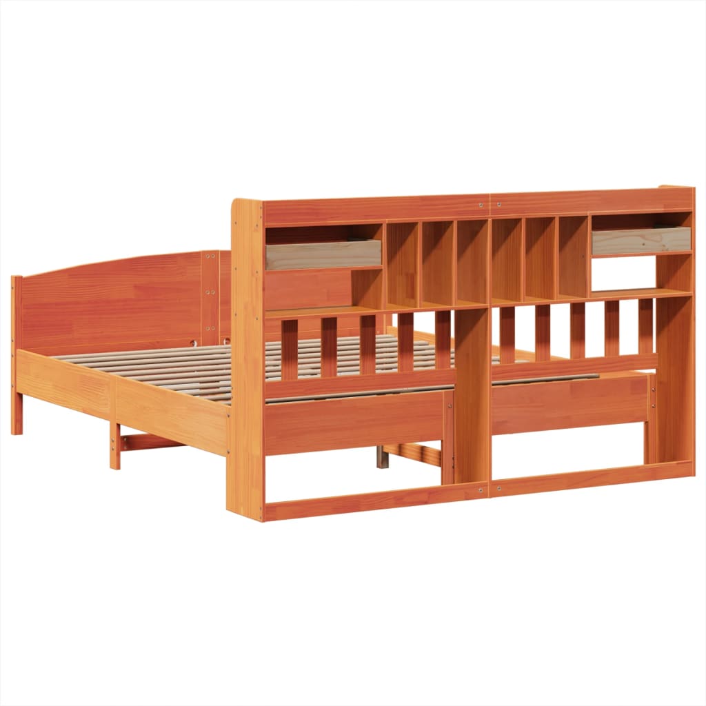 vidaXL Pat cu bibliotecă fără saltea maro 180x200 cm lemn masiv de pin
